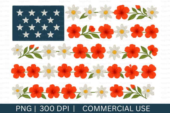 4th of July Flower Flag PNG for Crafts and Graphics