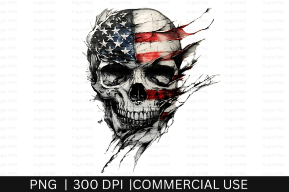 American Skull, USA Flag PNG