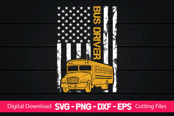 Bus Driver American Flag Graphics and Crafts