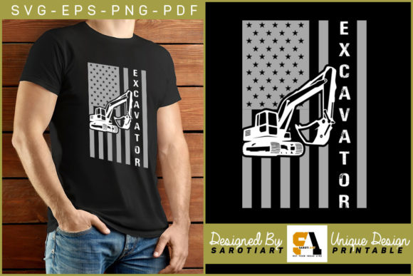 Excavator USA Flag Shirt Graphic – Graphics and Crafts