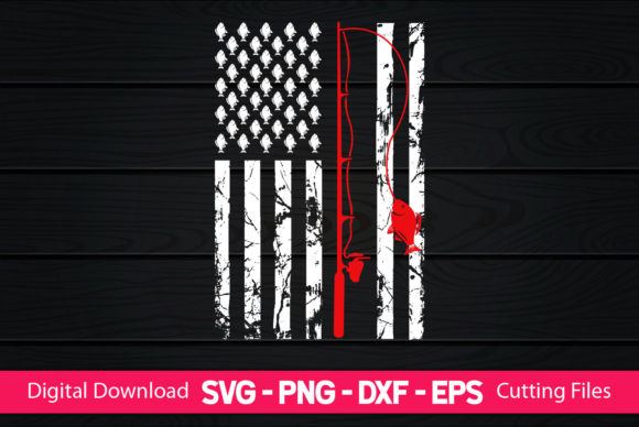 Fishing Rod American Flag 4th of July Graphics and Crafts
