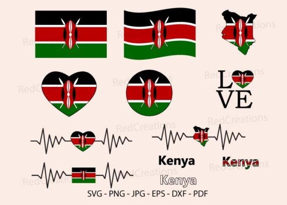 Kenya Flag Bundle Svg, Love, Waving: Graphics and Crafts