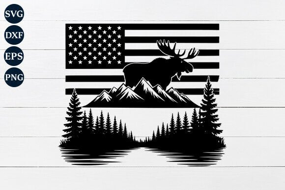 Moose with USA Flag SVG: Graphics and Crafts