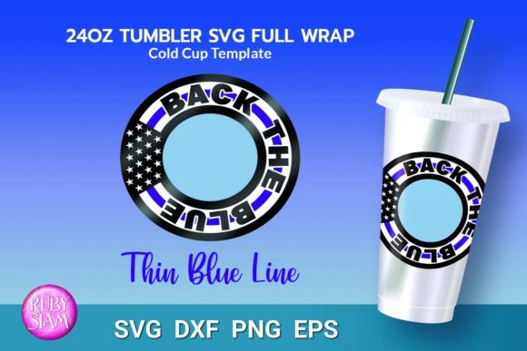 Thin Blue Line Flag, 24oz Cold Cup Svg