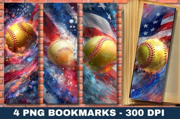 USA American Flag Softball Bookmarks PNG: Graphics for Crafts and Content